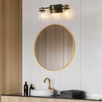 3 Light Bathroom Vanity Light Black And Gold Bathroom Light Fixtures With Clear Glass Shade Matte Black Finish Brushed Gold C