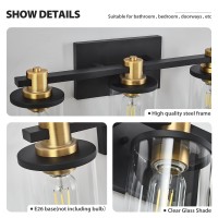 3 Light Bathroom Vanity Light Black And Gold Bathroom Light Fixtures With Clear Glass Shade Matte Black Finish Brushed Gold C