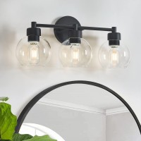 Bathroom Light Fixtures Matte Black Vanity Light 3 Light Bathroom Lights Over Mirror With Globe Glass Shade And Metal Base Va