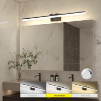 Solfart 47In Modern 3 Color Temperature Dimmable Led Vanity Light For Bathroom Lighting Fixtures Matt Black Over Mirror 3000K/ 4500K/ 6000K