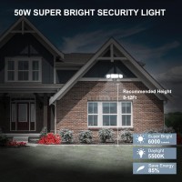 Cinoton Led Outdoor Security Flood Lights 50W With 3 Adjustable Heads, 6000Lm Ip65 Waterproof Wall Mount Switch Controlled Lights 5000K Daylight For Garage Eave Yard Porch Garden Front Door, Black