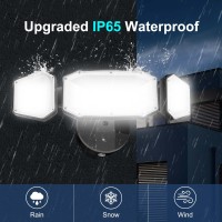 Cinoton Led Outdoor Security Flood Lights 50W With 3 Adjustable Heads, 6000Lm Ip65 Waterproof Wall Mount Switch Controlled Lights 5000K Daylight For Garage Eave Yard Porch Garden Front Door, Black