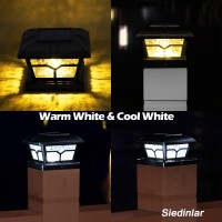 Siedinlar Solar Post Cap Lights Outdoor 2 Color Modes 8 Leds For 4X4 5X5 6X6 Posts Fence Patio Deck Decoration Warm White & Cool White Lighting Black (1 Pack)