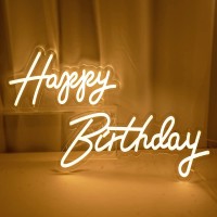 Led Light Sign 38X8 Inches Happy Birthday Neon Sign, Dimmable Warm White Led Neon For Home Hotel Bar Wall Mount Festival Birthday Party Light (Happy Birthday)