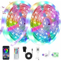 65.6Ft Led Lights For Bedroom,Music Sync Color Changing 5050 Rgb Led Lights Strips Kit Built-In Mic App Control With Ir Remoter For Room Party Tv Home Decoration