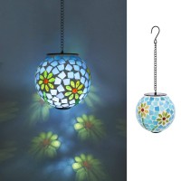 Vcuteka Solar Lanterns Outdoor Waterproof Hanging Solar Lights Garden Led Lanterns Mosaic Glass Design For Landscape Patio Yar