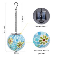 Vcuteka Solar Lanterns Outdoor Waterproof Hanging Solar Lights Garden Led Lanterns Mosaic Glass Design For Landscape Patio Yar