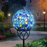 Vcuteka Solar Outdoor Lights Garden Decor Mosaic Solar Garden Lights Waterproof Glass Ball Led Pathway Stake Light For Landscape Lawn Patio Yard Decoration 6 Inch, Blue