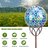 Vcuteka Solar Outdoor Lights Garden Decor Mosaic Solar Garden Lights Waterproof Glass Ball Led Pathway Stake Light For Landscape Lawn Patio Yard Decoration 6 Inch, Blue