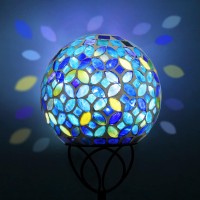 Vcuteka Solar Outdoor Lights Garden Decor Mosaic Solar Garden Lights Waterproof Glass Ball Led Pathway Stake Light For Landscape Lawn Patio Yard Decoration 6 Inch, Blue