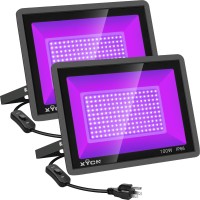 Xycn 2 Pack 100W Led Black Light, Blacklight Flood Light With Plug And Switch, Ip66 Waterproof Black Flood Light Neon Glow For Glow Party, Halloween, Fluorescent Poster, Body Paint, Aquarium