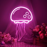 Colorneon Jellyfish Neon Sign For Bedroom Decor Handmade Jelly Fish Neon Signs For Wall Decor Dimmable Pink Led Seajelly Neon