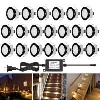 20Pcs Qaca Recessed Led Deck Lighting Kit 12V Low Voltage F30Mm Waterproof Ip 67,Led In Ground Lighting With Black Border For Steps,Stair,Patio,Floor,Kitchen,Outdoor Led Landscape Lighting(Warm White)