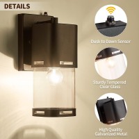 Dusk To Dawn Porch Lights Outdoor Wall Lantern Small Modern Outdoor Sconces Wall Lighting With Clear Glass Shade, Exterior Wall Sconce With Photocell Sensor For House, Garage, Front Door Lighting