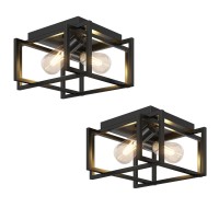 Feanron 2Light Flush Mount Ceiling Light Fixture Industrial Black Metal Ceiling Light Modern Rectangle Close To Ceiling Light