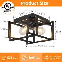 Feanron 2Light Flush Mount Ceiling Light Fixture Industrial Black Metal Ceiling Light Modern Rectangle Close To Ceiling Light