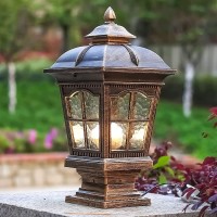 Spuik Outdoor Post Light 17''H Exterior Lamp Post Lantern Fixture Waterproof Aluminum Classic Vintage Column Lights Antique Yard Outside Pillar Light E26 Base Bronze