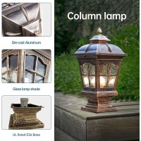 Spuik Outdoor Post Light 17''H Exterior Lamp Post Lantern Fixture Waterproof Aluminum Classic Vintage Column Lights Antique Yard Outside Pillar Light E26 Base Bronze