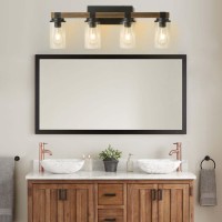 Farmhouse Bathroom Vanity Light 4 Light Sconces Wall Lighting Wood Rustic Bathroom Light Fixtures Over Mirror Vintage Industrial Wooden Black Vanity Light For Bedroom Hallway Kitchen Bathroom