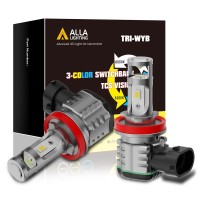 Alla Lighting 5200 Lumens H16 H8 H11 LED Fog Lights Bulbs or DRL Replacement Triple Color switchback 6000K Xenon White 3000K Golden Yellow and 8000K Ice BLue CSP 7035SMD Extremely Super Bright Upgrade Halogen Lamps Packages Includes one pair 2pcs Alla Lig