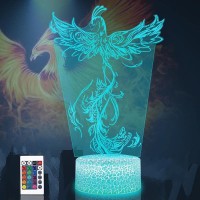 Agwim 3D Illusion Lamp Phoenix Bird Led Night Light, Bedroom Decoration Lights, 16 Colors Crack Base Desk Lamps With Remote Control, Birthday Christmas Gifts For Kids, Home Decoration