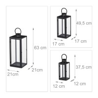 Relaxdays Lanterns Set Of 3, Decorative Candle Holders For Outdoors & Indoors, 3 Sizes, Modern, Metal And Glass, Black, 60% Iron 40%