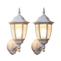 Fudesy Outdoor Wall Lantern, Exterior Waterproof Wall Sconce Light Fixture, White Front Porch Light Wall Mount For Garage, Patio, Yard, Fds2542Ew (Bulb Included) 2-Pack