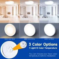 Ceiling Light Fixture Led Flush Mount White Round 12 Inch Dimmable Flat Panel Lighting Lamp For Bedroom Bathroom Kitchen Living Room 24W 2200Lm 3000K/4000K/6500K