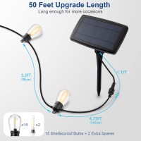 Solar Outdoor String Lights 50Ft Ip65 Commercial Grade Waterproof Patio Lights With 4 Lighting Modes And 15 Shatterproof Bulbs (2 Extra Spares), Pretty Suitable For Patio Backyard Porch Garden Bistro