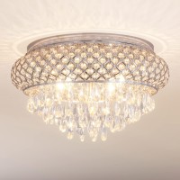 Maxax 5 Lights Modern Ceiling Light, K9 Crystal Semi Flush Mount Chandelier Light Fixture, Round Ceiling Lamp For Living Room, Bedroom, Dining Room, Kitchen Island, Chrome