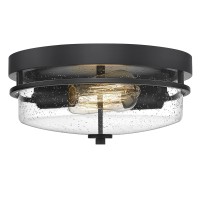 Meleoi Flush Mount Ceiling Lights, Close To Ceiling Light, 2-Light Ceiling Light Fixture For Bedroom Kitchen Dining Room Hallway Entryway, Black Finish With Seeded Glass (Black)