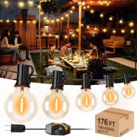 Xurisen Outdoor String Lights With Dimmer 176Ft Led Patio Lights For Outside With 1008 Shatterproof G40 Globe Bulbs Ul Listed