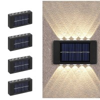 Aslidecor 10 Led Solar Wall Light Up Down,4 Pack Illuminate Outdoor Sunlight Sensor Lamp, Ip65 Waterproof Modern Nordic Style Decorative Lighting For Home Garden Porch, Warm White