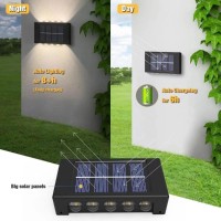 Aslidecor 10 Led Solar Wall Light Up Down,4 Pack Illuminate Outdoor Sunlight Sensor Lamp, Ip65 Waterproof Modern Nordic Style Decorative Lighting For Home Garden Porch, Warm White