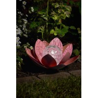 Auraglow Solar Powered Garden Metal & Glass Water Lily Lotus Flower Led Light Lantern Outdoor Table Lamp - Brick Red