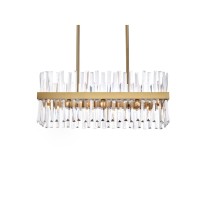 Serephina 30 Inch Crystal Rectangle Chandelier Light In Satin Gold