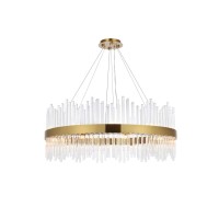 Dallas 36 Inch Round Crystal Pendant In Satin Gold