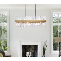 Serephina 36 Inch Crystal Rectangle Chandelier Light In Satin Gold