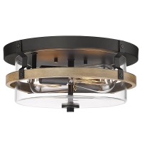 Eapudun Farmhouse Ceiling Light, Wooden Flush Mount Ceiling Light Fixtures With Clear Glass Shade, Retro 2-Light Ceiling Lamp For Hallway Entryway Bedroom Kitchen Dining Room Fma1443-Fbdt