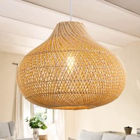 Karjearl Rattan Pendant Lights Large Wicker Chandelier Handwoven Boho Pendant Light Rattan Basket Hanging Light For Dining Roo