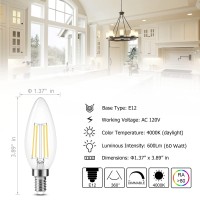 Cotanic Dimmable E12 Led Candelabra Bulb 4000K Daylight, Ceiling Fan Light Bulbs Small Base,60W Equivalent,Type B Bulb For Chandelier,Vintage B11 Led Candle Shape With Clear Glass,600Lm,8 Pack