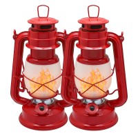 Yakii Led Vintage Flame Lantern Metal Outdoor Hanging Lantern With Dancing Flame Battery Operated Halloween Outdoor Indoor Decoration(Red Pack Of 2)