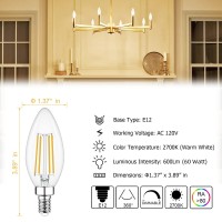 Cotanic Led Candelabra Bulb Dimmable 2700K Soft Warm White, E12 Small Base Type B Light Bulb 60W Equivalent, B11 Candle Light Bulb For Chandelier, Ceiling Fan Light Bulbs, 600Lm, Ac 120V, 8 Pack