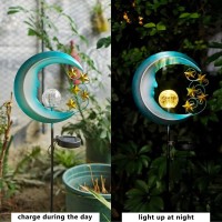 Solar Moon Lights, Outdoor Garden Lights With Crackle Glass Ball And Golden Stars, Waterproof Pathway Stake Lights For Lawn, Patio, Yard (2 Pack, Blue)