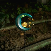 Solar Moon Lights, Outdoor Garden Lights With Crackle Glass Ball And Golden Stars, Waterproof Pathway Stake Lights For Lawn, Patio, Yard (2 Pack, Blue)