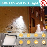 Dimmable 80W Led Wall Pack Light With Dusk To Dawn Photocell, 100-277V 11200Lm 400-600W Hps/Hid Equiv., 5000K Daylight Outdoor Security Lighting, Ul/Dlc Commercial Wall Mount Lights For Warehouse