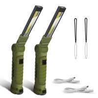 2Pack Led Work Light, Usb Rechargeable Cob Light With Magnetic Base 360?Otate And 5 Modes, Folding Flashlight Inspection Light For Car Repairing, Workshop, Household And Emergency Use, Large