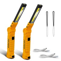 2Pack Led Work Light, Usb Rechargeable Cob Light With Magnetic Base 360?Otate And 5 Modes, Folding Flashlight Inspection Light For Car Repairing, Workshop, Household And Emergency Use, Large