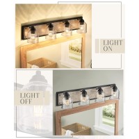 Yklitg 315 Inch Farmhouse Bathroom Vanity Light Fixtures 4Light Rustic Vanity Light With Seeded Glass Shades Wood Vanity Lig