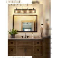 Yklitg 315 Inch Farmhouse Bathroom Vanity Light Fixtures 4Light Rustic Vanity Light With Seeded Glass Shades Wood Vanity Lig